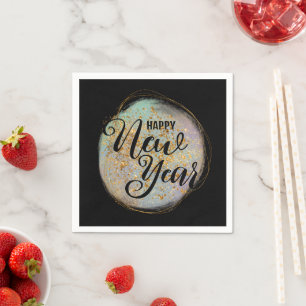 Black Gold Glitter New Year Napkins