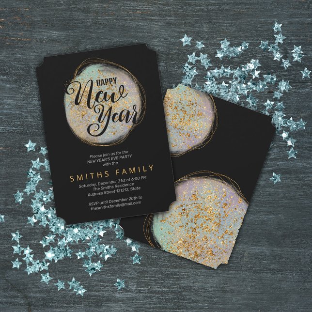 Black Gold Glitter New Year's Party Invitation (Creator Uploaded)