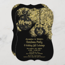 Black Gold Glitter Ornaments Holiday Glam Party Invitation
