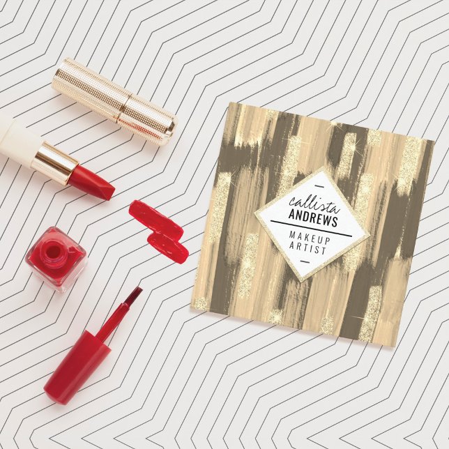 Black Gold Glitter Paint Brushstrokes Makeup Square Business Card (Creator Uploaded)