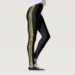 Black Gold Glitter Personalized Athletic Stripe Leggings<br><div class="desc">Black and Gold Faux Glitter Stripe Personalized Leggings with a wide vertical stripe down the leg with custom text in the middle that can be different on each side. Customize with a a team motto, mascot, favorite quote, verse, inspirational mantra, team name, or add your name on repeat down the...</div>