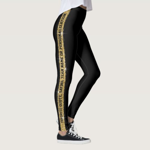 Black Gold Glitter Personalized Athletic Stripe Leggings