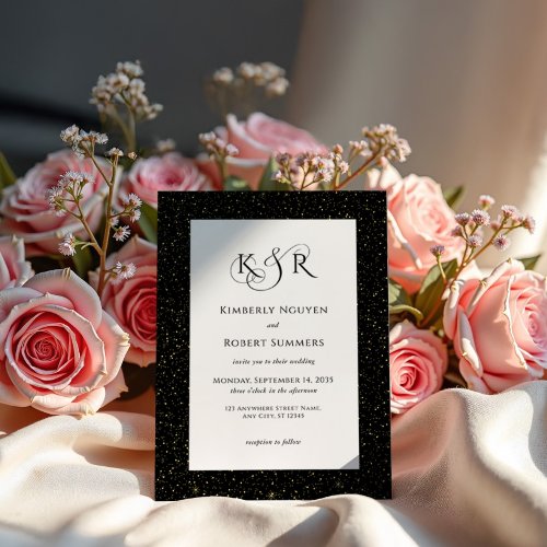 Black Gold Glitter Personalized Wedding Monogram Invitation