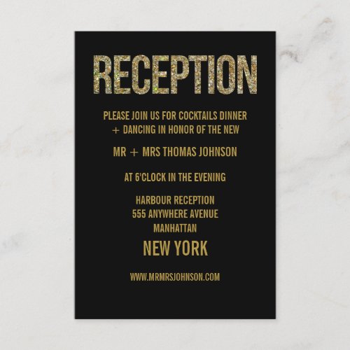 Black Gold Glitter Reception Enclosure Cards