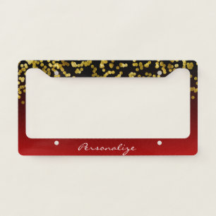 Black Gold Glitter Red Personalized License Plate Frame