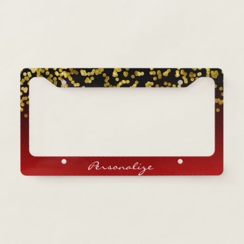 Black Gold Glitter Red Personalized  License Plate Frame