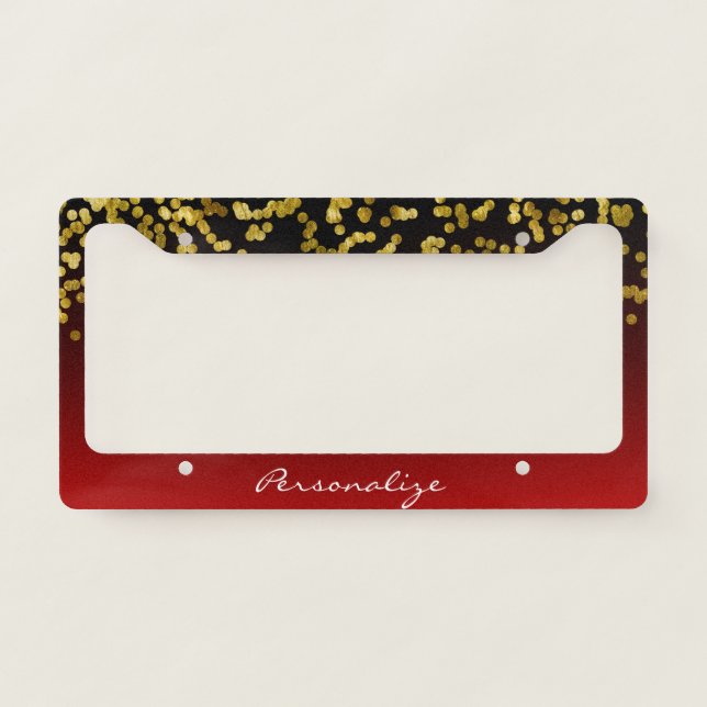 Black Gold Glitter Red Personalized  License Plate Frame (Front)