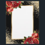 Black Gold Glitter Red Roses Letterhead<br><div class="desc">Elegant black and gold letterhead with red roses.</div>