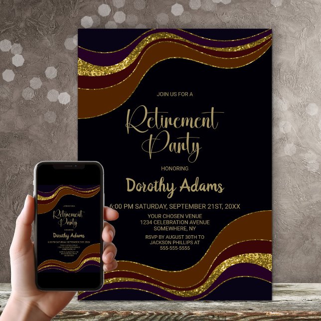 Black Gold Glitter Retirement Party Invitation (Creator Uploaded)