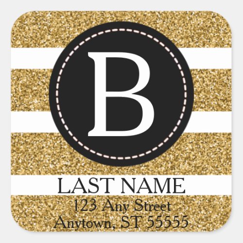 Black  Gold Glitter Return Address Square Sticker