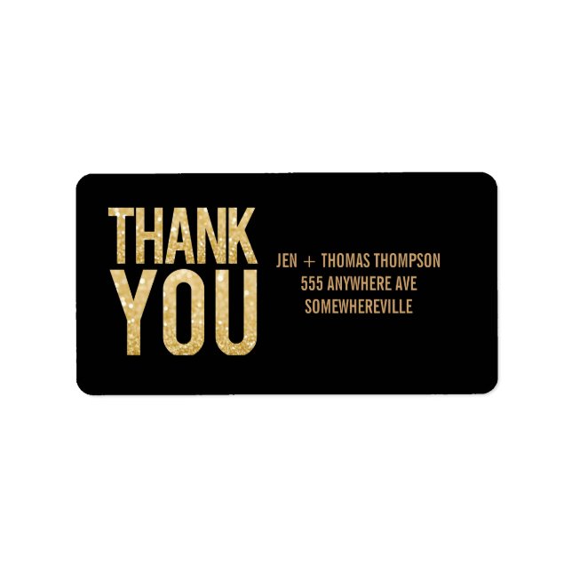 Black & Gold Glitter Return Address Wedding Labels (Front)