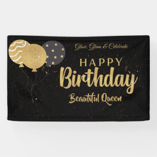 Black Gold Glitter Salon Birthday Party Banner