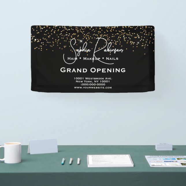 Black & Gold Glitter Salon Grand Opening Banner (Tradeshow)
