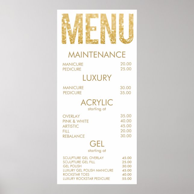Black & Gold Glitter Salon Menu Wall Poster (Front)