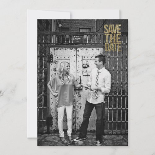 Black &amp; Gold Glitter Save the Date Typography