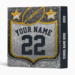 Black & Gold Glitter School Football Team Colors 3 Ring Binder