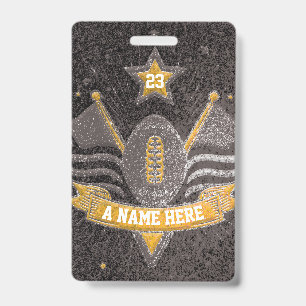Black & Gold Glitter School Football Team Sports Badge