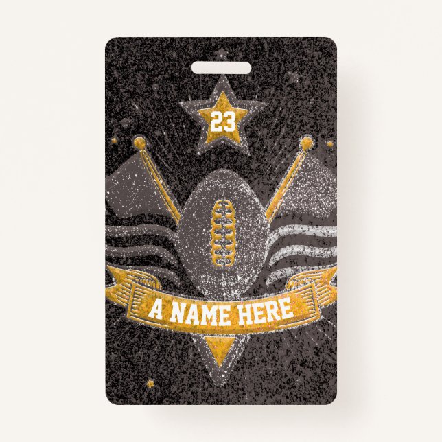 Black & Gold Glitter School Football Team Sports Badge (Front)