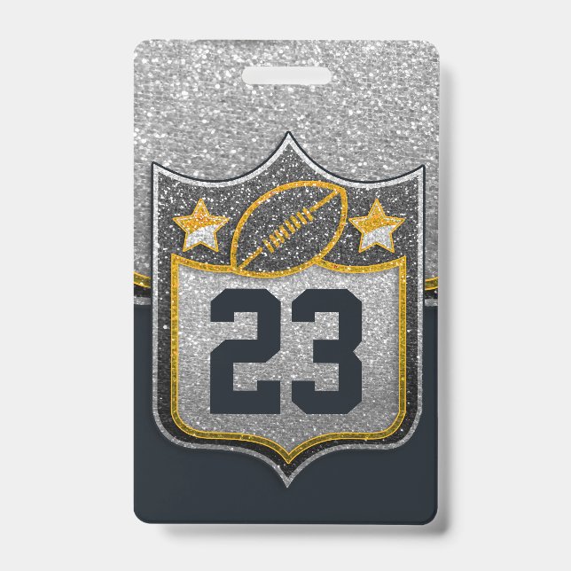 Black & Gold Glitter School Football Team Sports Badge (Front)