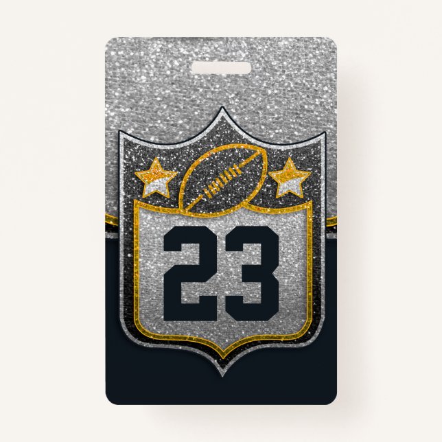 Black & Gold Glitter School Football Team Sports Badge (Front)