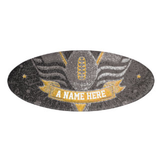 Black & Gold Glitter School Football Team Sports Name Tag