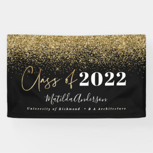 black gold glitter script class of graduation banner