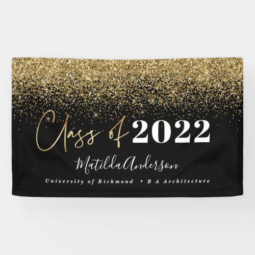black gold glitter script class of graduation  banner