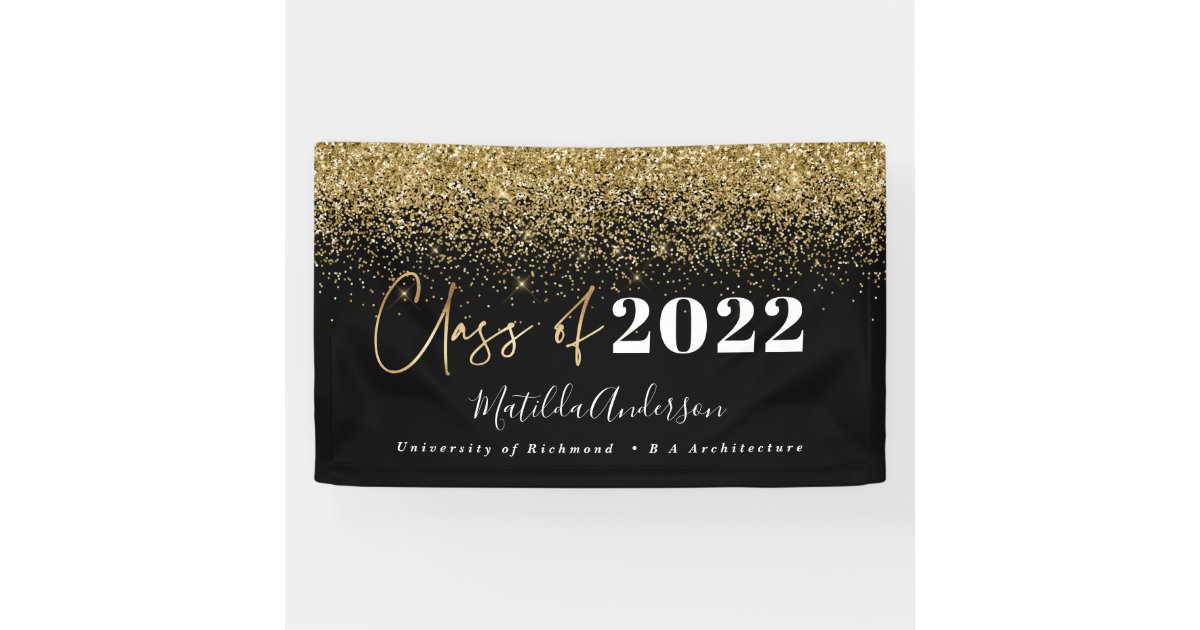 black gold glitter script class of graduation banner | Zazzle