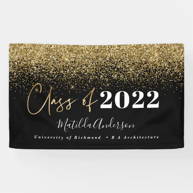 black gold glitter script class of graduation banner | Zazzle