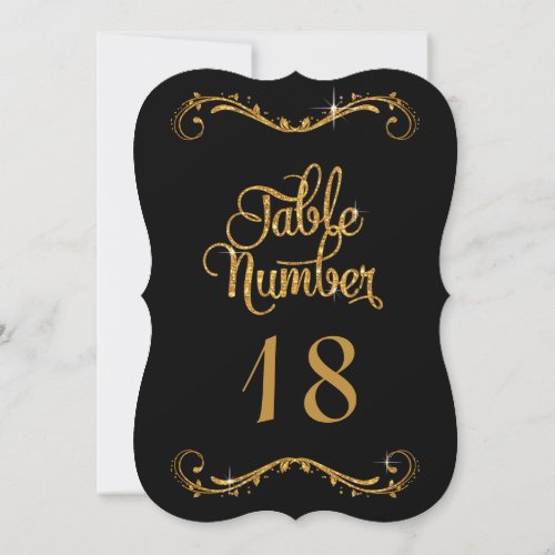 Black Gold Glitter Script Typography Table Numbers
