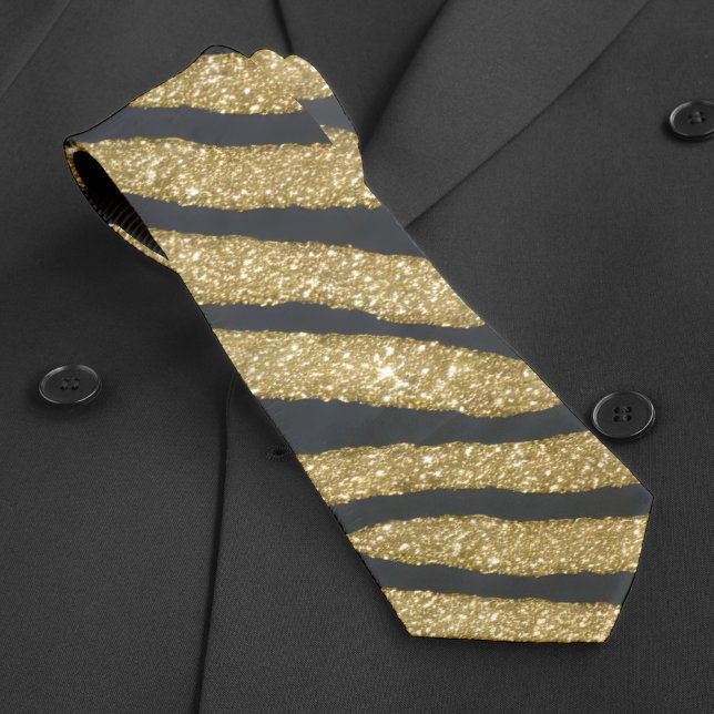 Black & Gold Glitter Shiny Zebra Tiger Stripe  Neck Tie (Black & Gold Glitter Shiny Zebra Tiger Stripe Neck Tie)