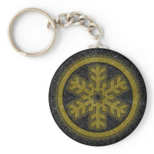 Black gold glitter snowflake holiday keychain