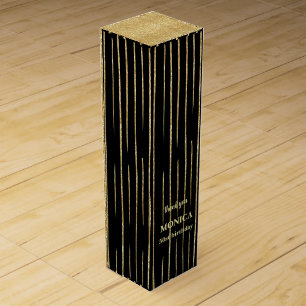 Black &gold glitter sparkle birthday party custom wine box