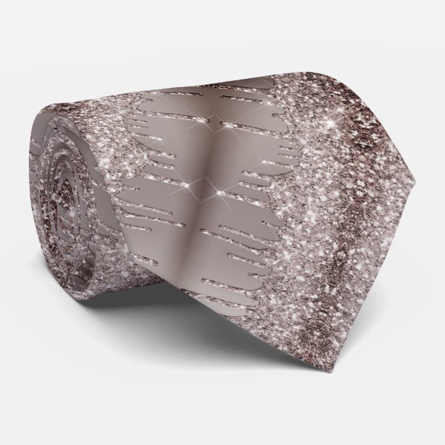 Black Gold Glitter Sparkle Drips Golden Neck Tie (Rolled)