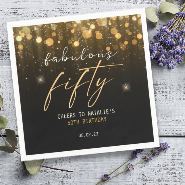 Black Gold Glitter Sparkle Glam 50th Birthday Napkins (Creator Uploaded)