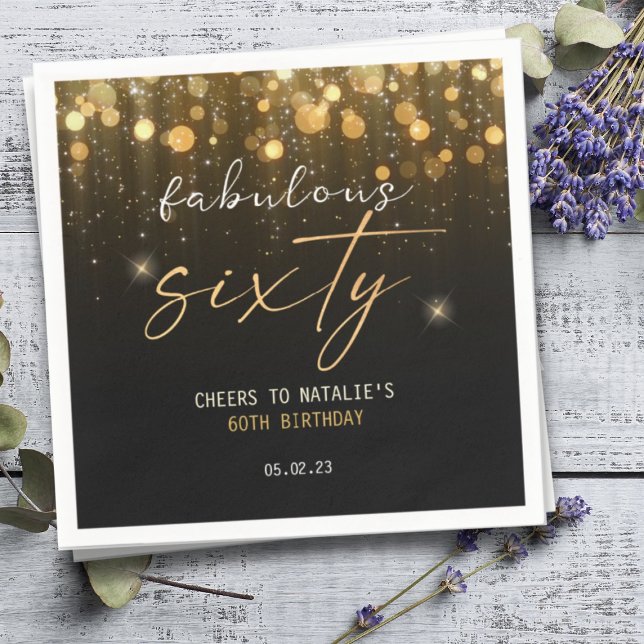 Black Gold Glitter Sparkle Glam 60th Birthday Napkins (Creator Uploaded)