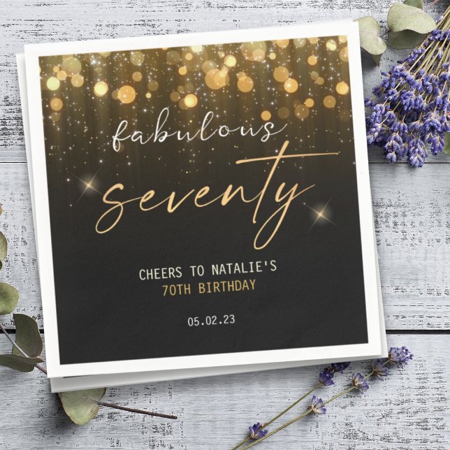 Black Gold Glitter Sparkle Glam 70th Birthday  Napkins (Creator Uploaded)