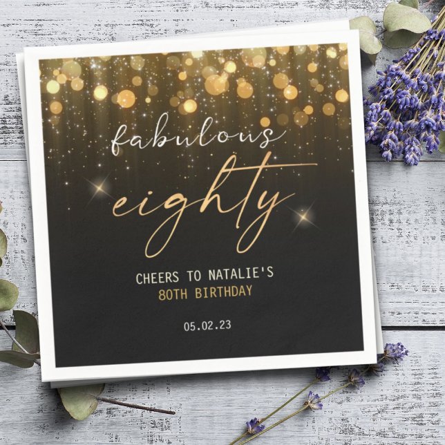 Black Gold Glitter Sparkle Glam 80th Birthday  Napkins (Creator Uploaded)