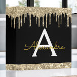 Black Gold Glitter & Sparkle Monogram 3 Ring Binder<br><div class="desc">Black and Gold Modern Faux Dripping Girly Modern Glitter and Sparkle Elegant Binder for Back to School,  Recipes,  Cookbook,  Work or Wedding or Event Planning. These Binders for Girl's can be customized to include your initial and first name and make a perfect customized and personalized gift.</div>