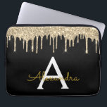 Black Gold Glitter Sparkle Monogram Laptop Sleeve<br><div class="desc">Black and Gold Faux Dripping Modern and Elegant Girly Glitter and Sparkle Elegant Monogram Case. This case can be customized to include your initial and first name.</div>