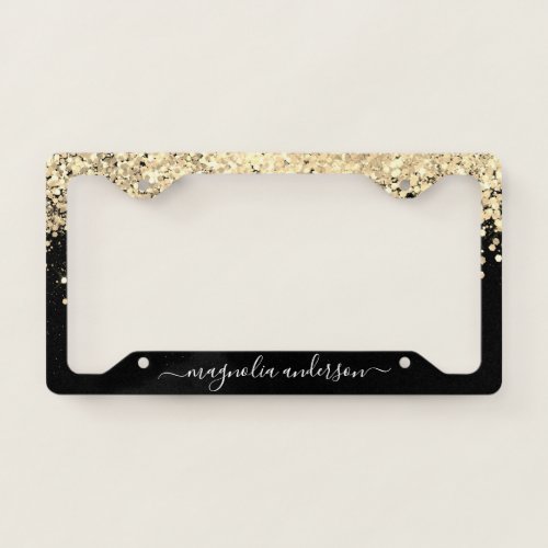 Black Gold Glitter Sparkle Monogram License Plate Frame
