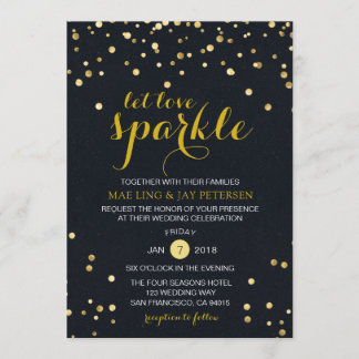 Black Gold Glitter Sparkle Wedding invitation