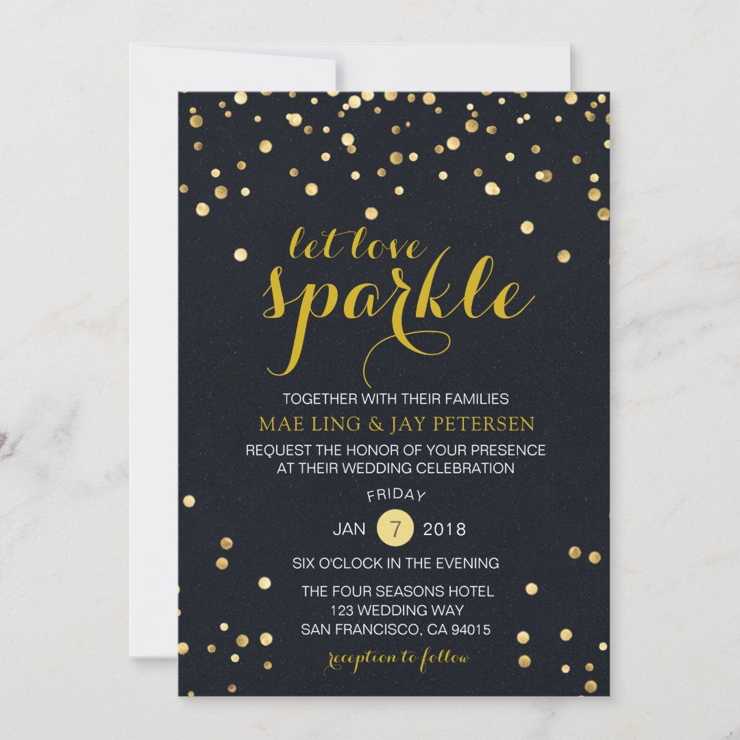 Black Gold Glitter Sparkle Wedding invitation | Zazzle