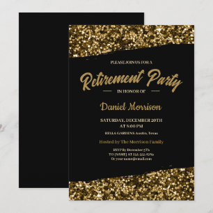 Black Gold Glitter Sparkles Retirement Party 2026 Invitation