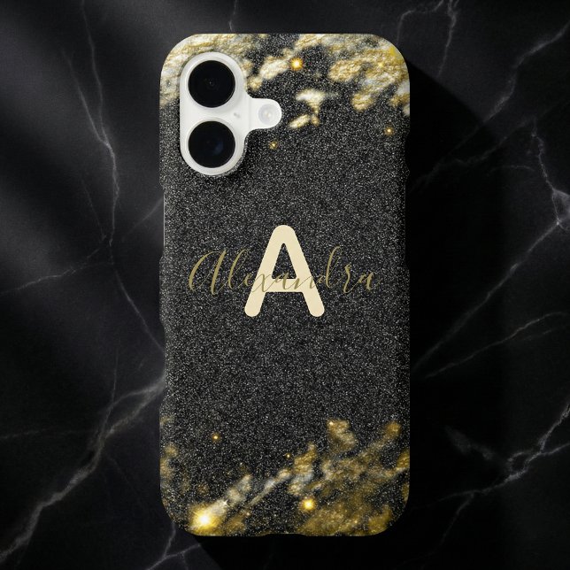 Black Gold Glitter Sparkly Initial Monogram  Case-Mate iPhone Case (Creator Uploaded)
