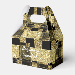Black & Gold Glitter Squares Chic Party Favor Box