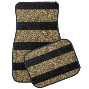 Black Gold Glitter Stripes Car Floor Mat