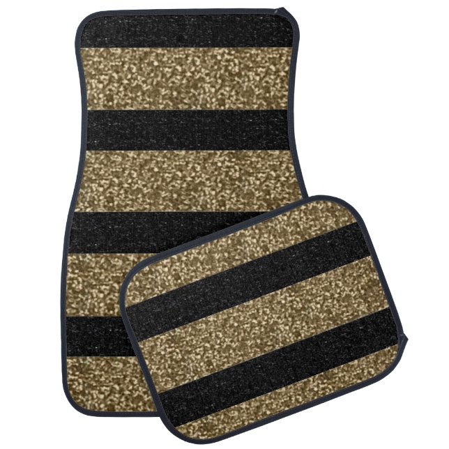 Black Gold Glitter Stripes  Car Floor Mat (Set)