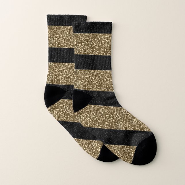 Black Gold Glitter Stripes  Socks (Pair)