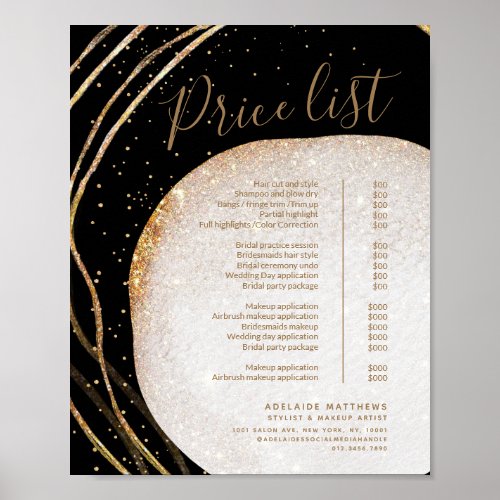Black Gold Glitter Stylist Salon Price List Menu Poster